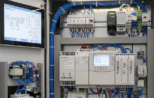 A worker operates a grinder cutting metal, creating a vibrant display of sparks in an industrial setting.